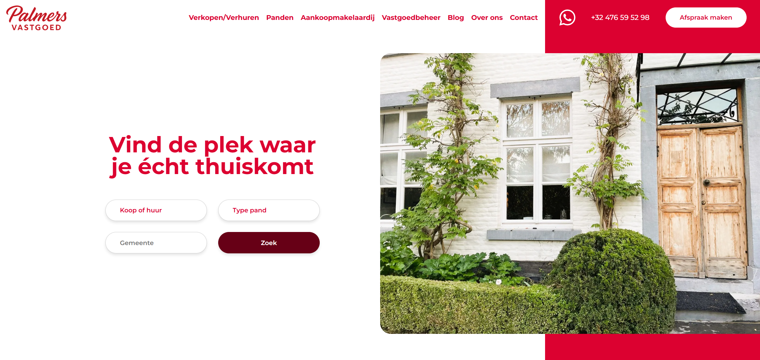 Screenshot van de Palmers Vastgoed-website